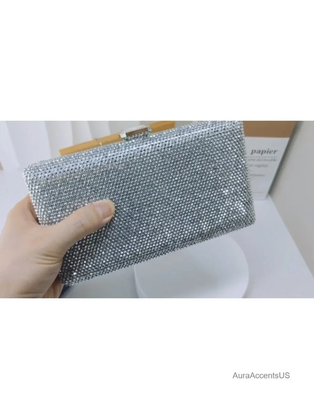 Crystal Evening Bag Clutch Box Purse with Rhinestones Formal Party Wedding